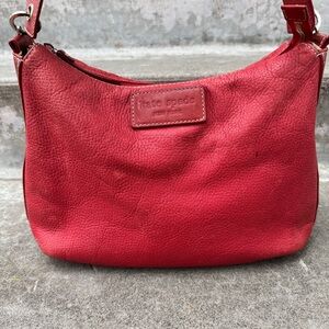 KATE SPADE New York Red Pebbled Leather Shoulder Handbag Zebra Lining